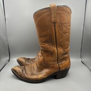 Vintage Dan Post Brown Genuine Leather Cowboy Boots Mens Size 10 E